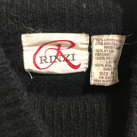 Rinzi Embellished Sweater Mock Neck Beaded Rhinestone Snake Skin Patches M - Picture 4 of 7